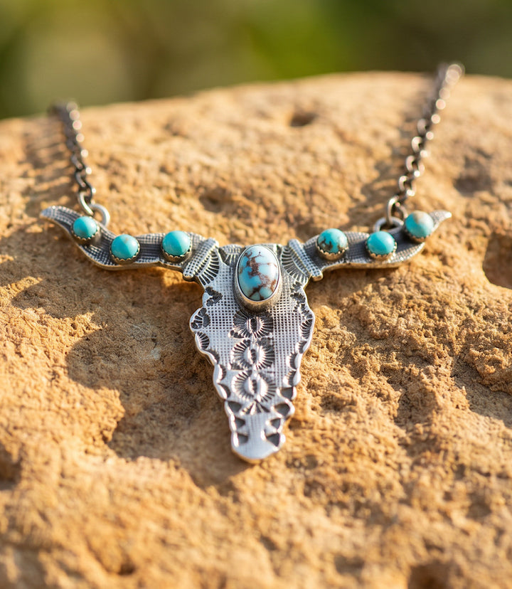 Embellished Longhorn Turquoise Necklace