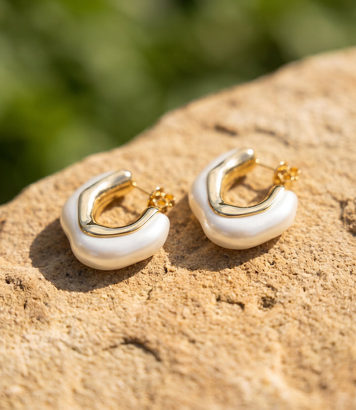 Organic Pearl Hoop Earrings