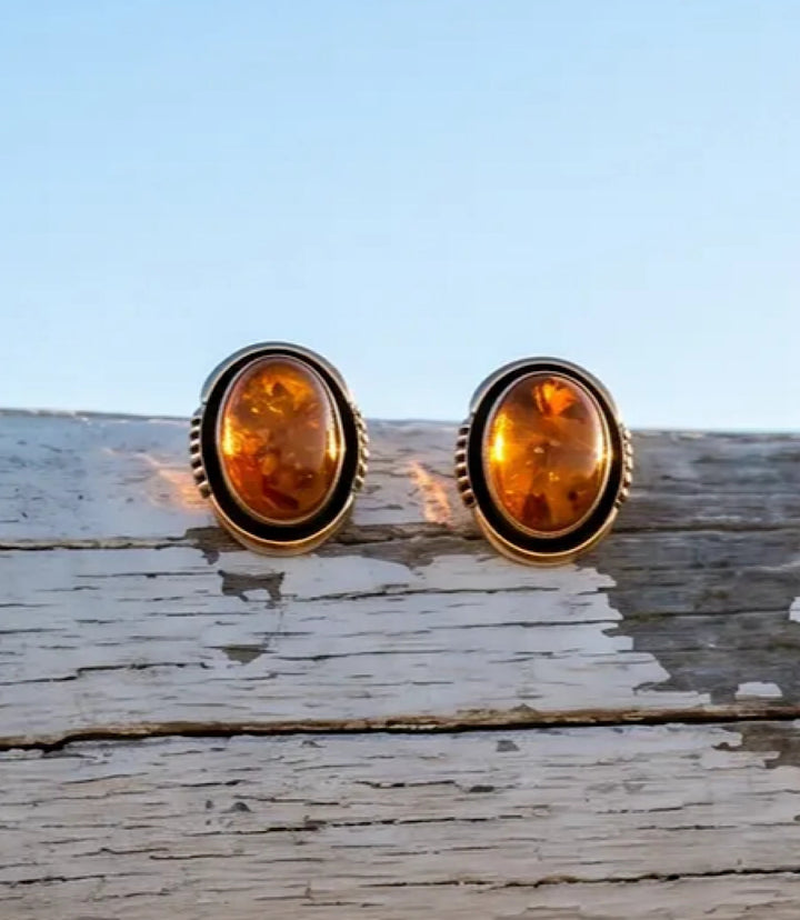 Vintage Amber Station Necklace And Earring Set