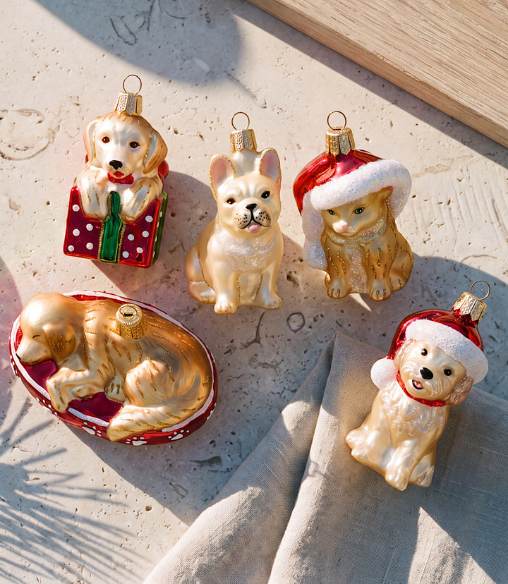 Santa's Kitten Glass Ornament