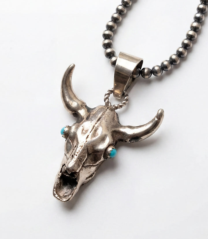 Sterling Silver Turquoise Bull Skull Necklace