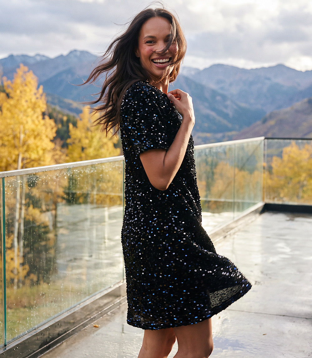 Velvet Sequin Short Sleeve Dress
