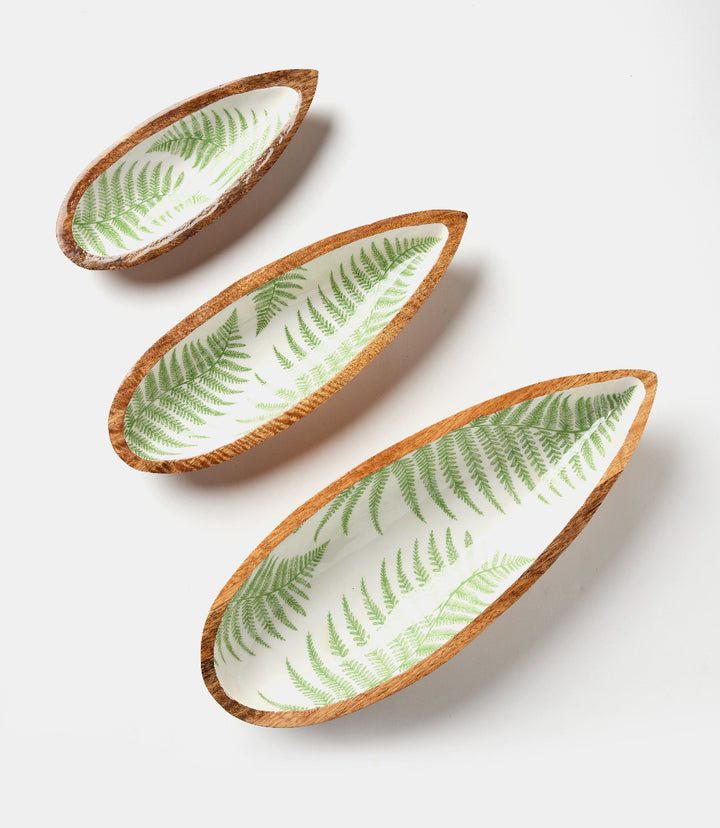 Fern Print Wood Trays, Set Of 3