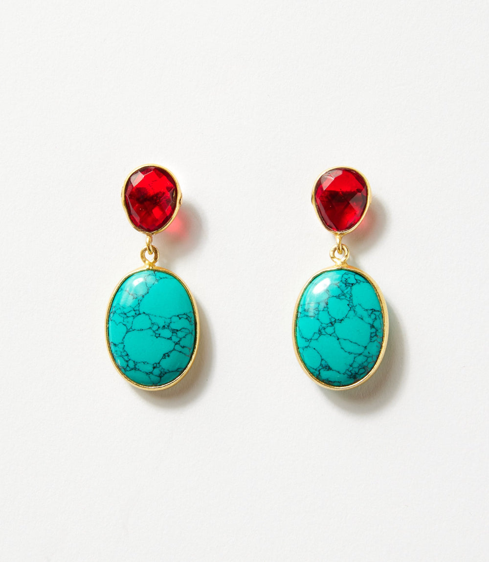 Turquoise And Red Coral Earrings