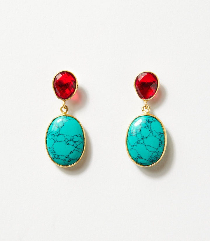 Turquoise And Red Coral Earrings