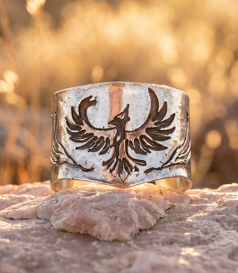 Engraved Phoenix Cuff Bracelet