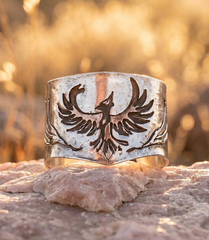 Engraved Phoenix Cuff Bracelet