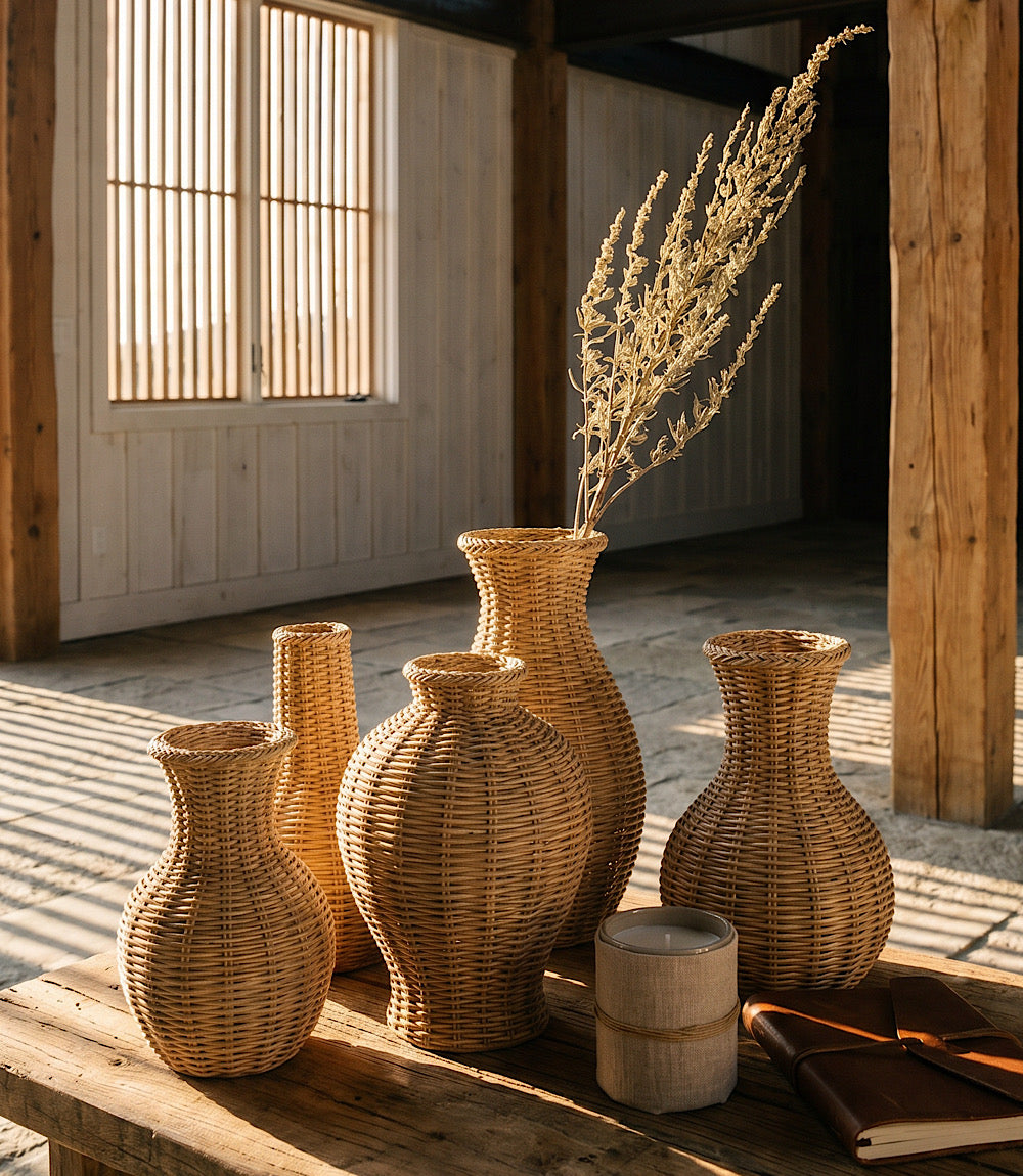 Malibu Gourd Basket Weave Resin Vase