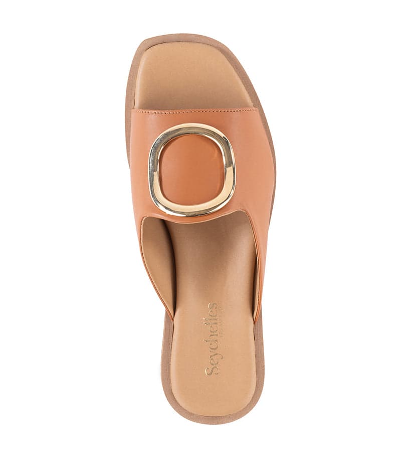 Gold Accent Leather Slide Sandals