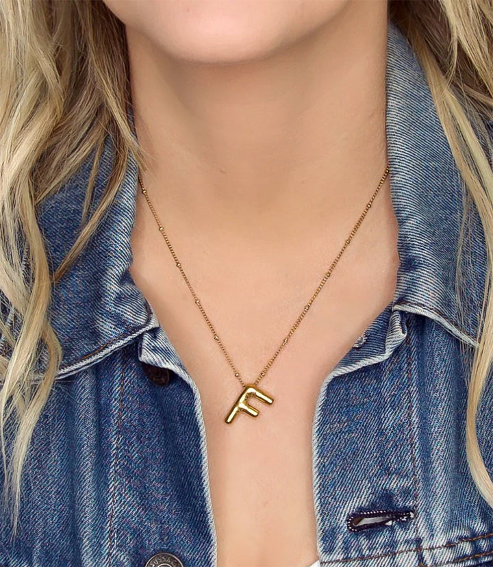 Gold Bubble Letter Charm Necklace