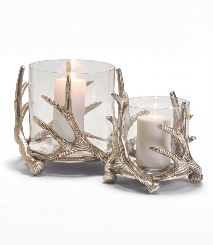 Small Silver Antler Hurricane Candleholder