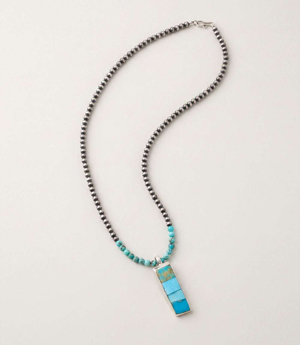 Multi Turquoise Inlay Pendant Beaded Necklace
