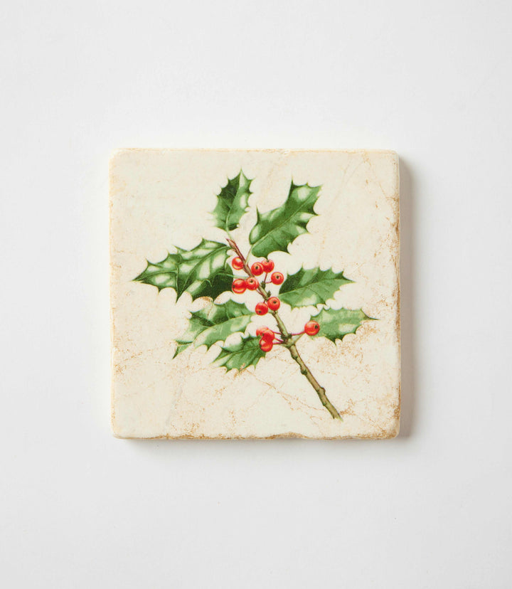Holly Marble Coasters, Set Of 4