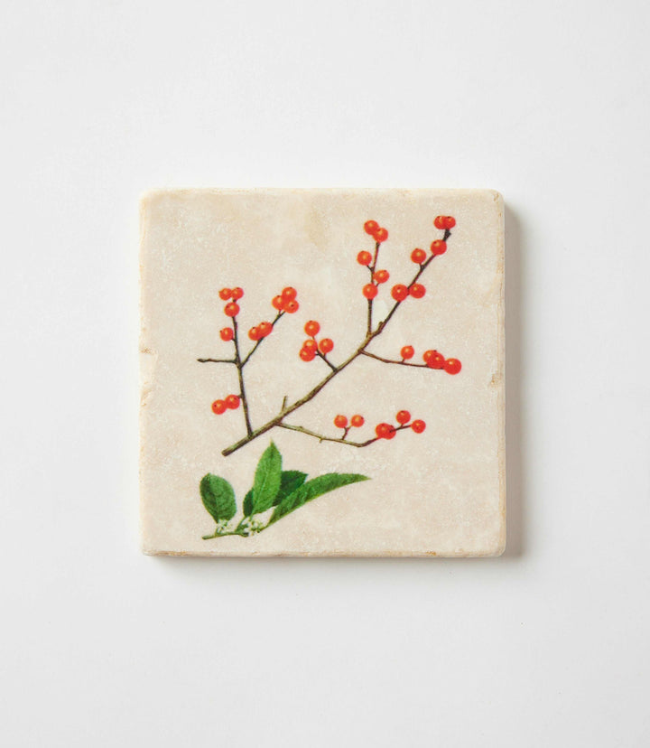 Holly Marble Coasters, Set Of 4