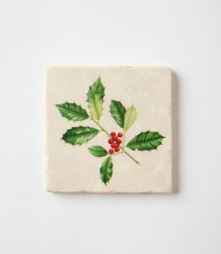 Holly Marble Coasters, Set Of 4