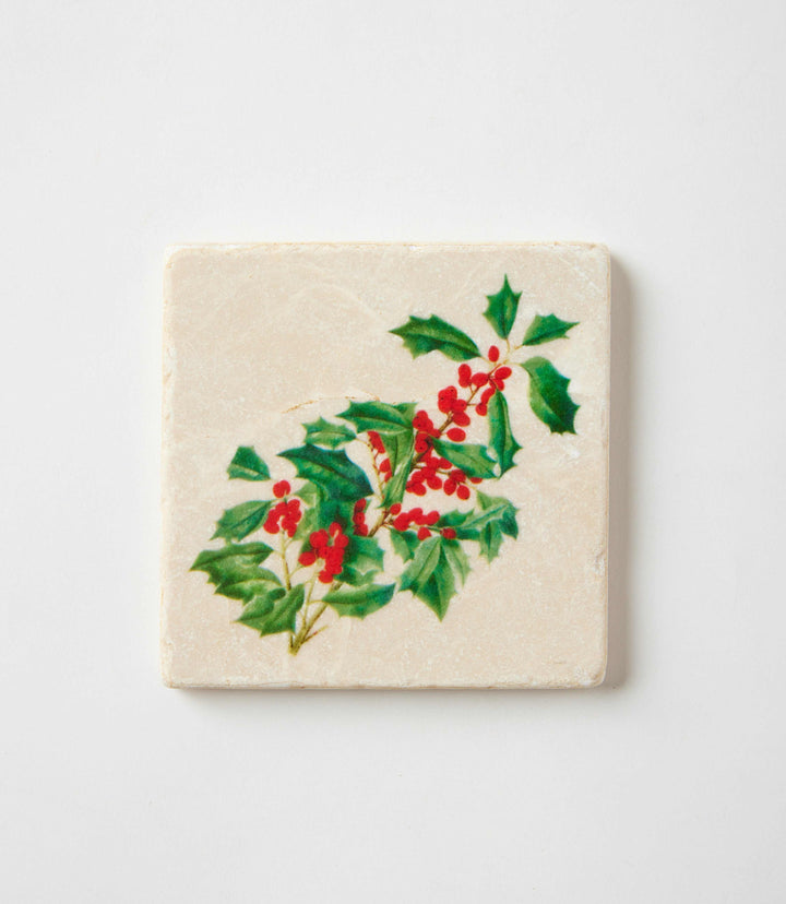 Holly Marble Coasters, Set Of 4