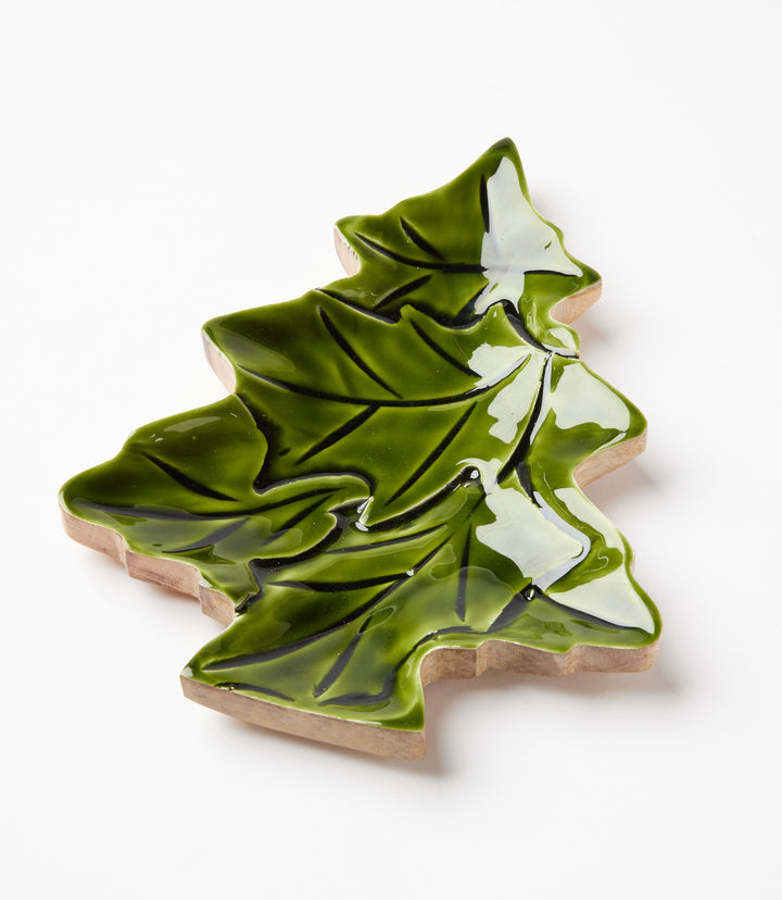 Holly Leaf And Tree Serving Trays, Set Of 2