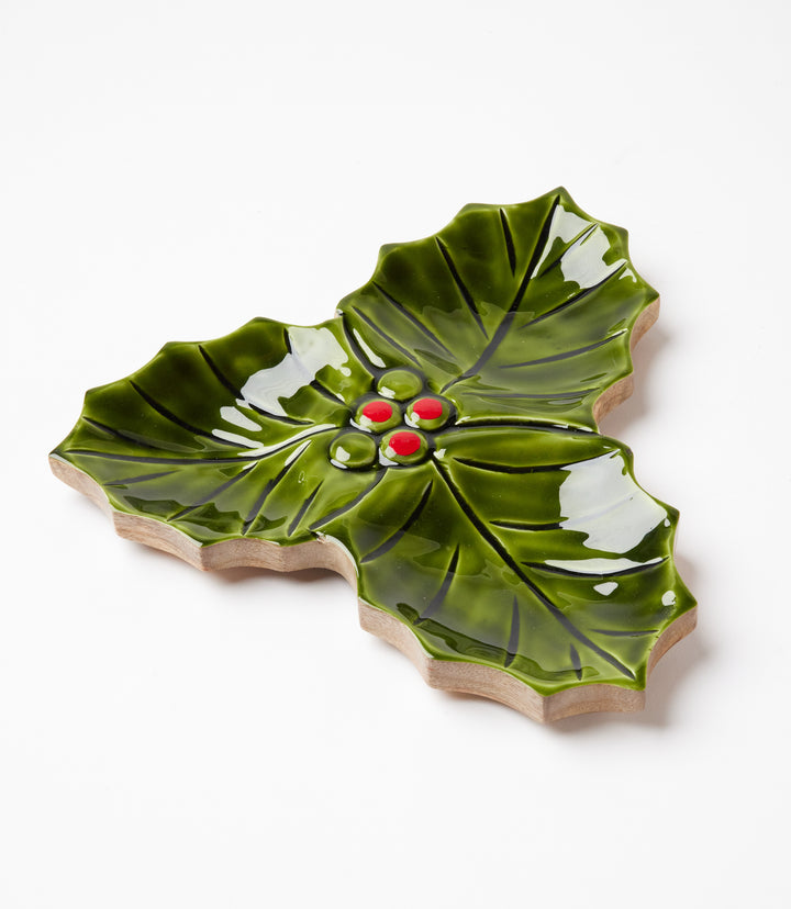 Holly Leaf And Tree Serving Trays, Set Of 2
