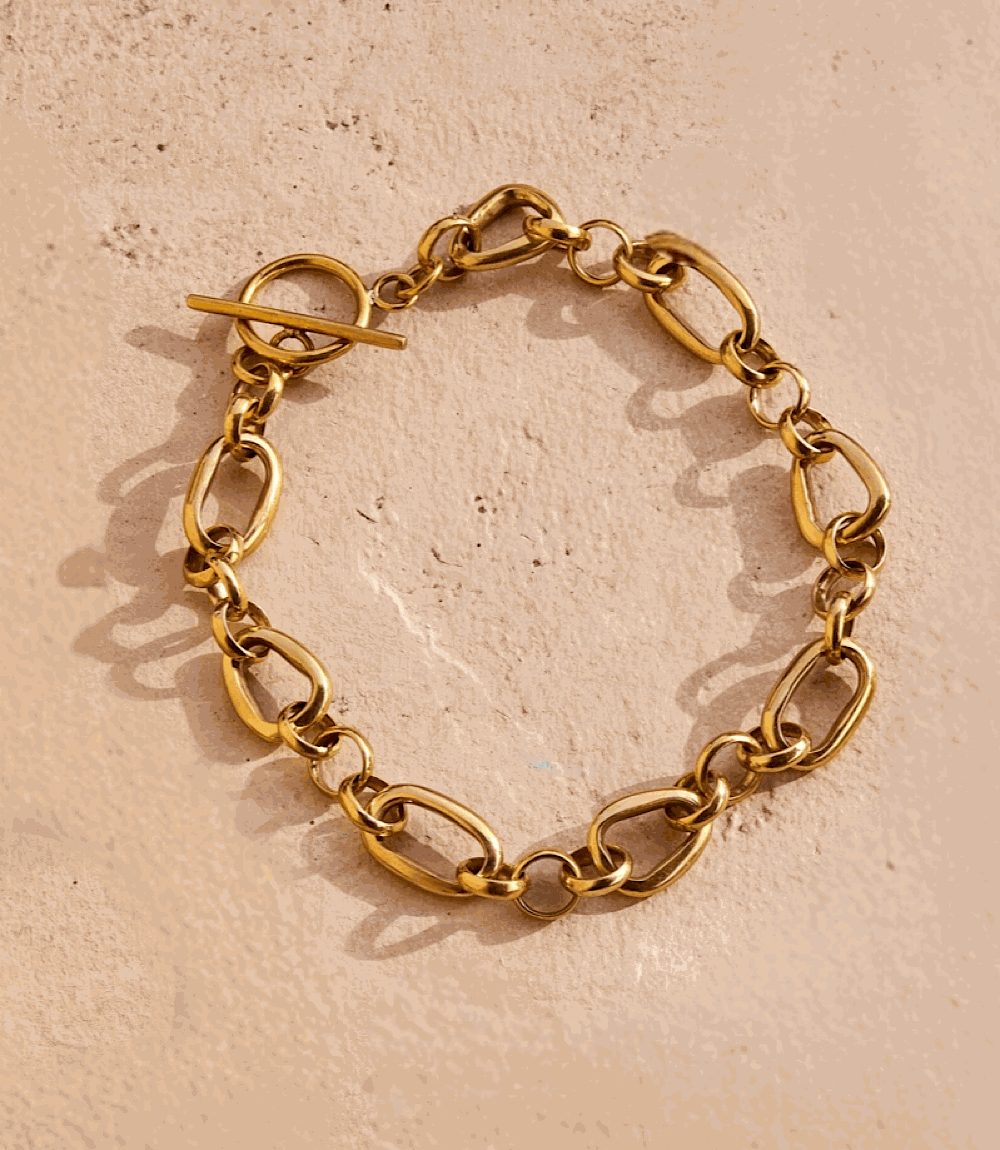 Handmade Fair Trade gold chain necklace with toggle clasp by Kenyan artisans, 17-inch length, gold-plated brass links