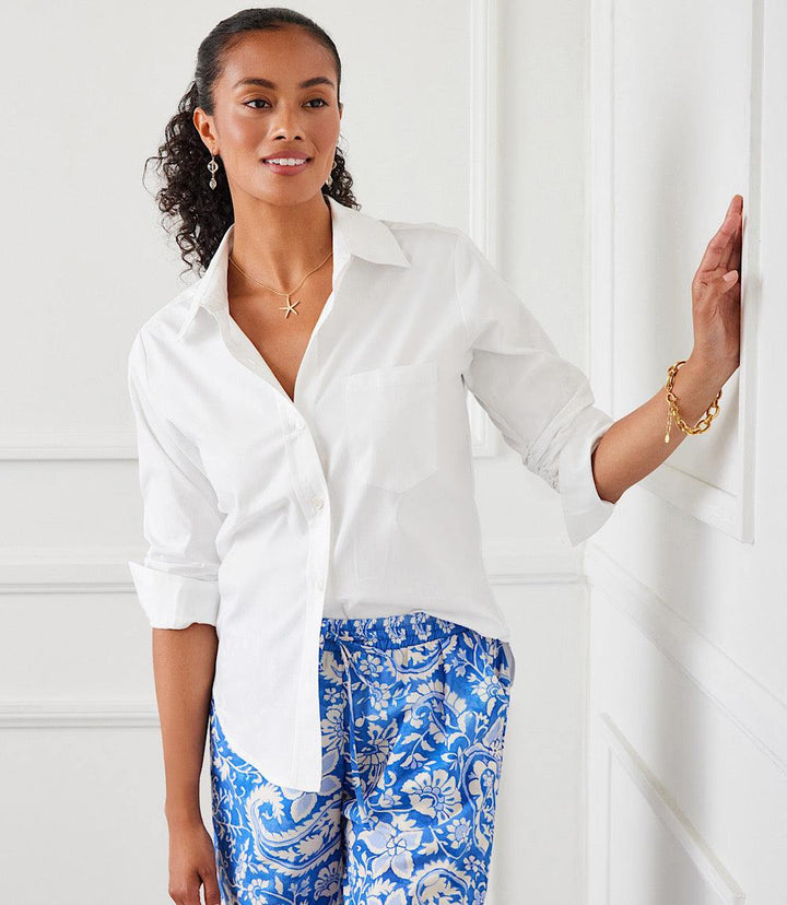 Ruched Sleeve Button-Up Shirt