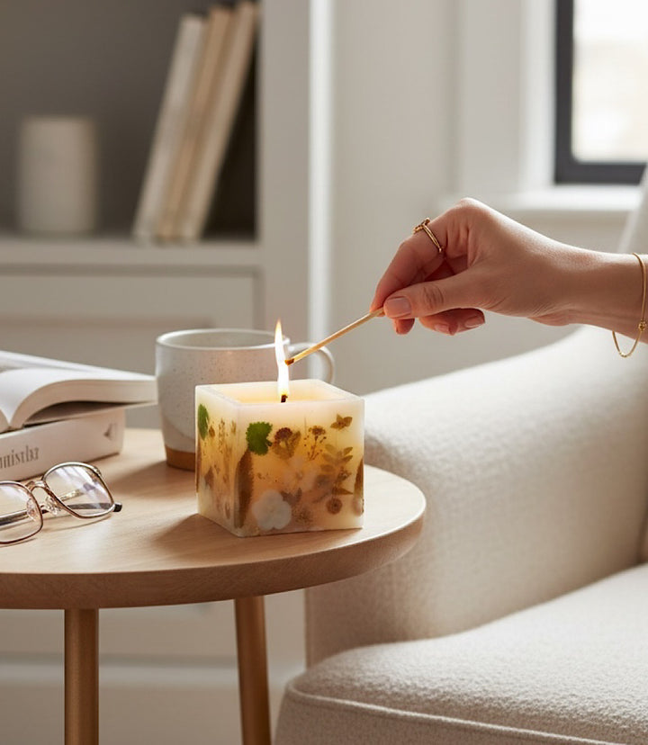 Pressed Flower Hurricane Candle