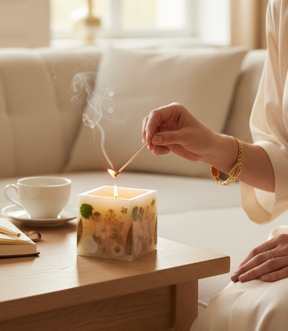 Pressed Flower Hurricane Candle