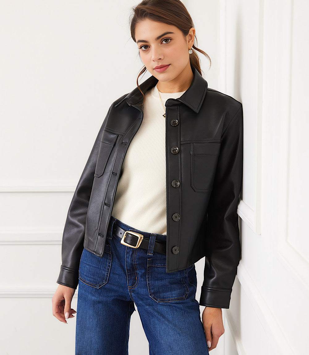 Faux Leather Cropped Jacket