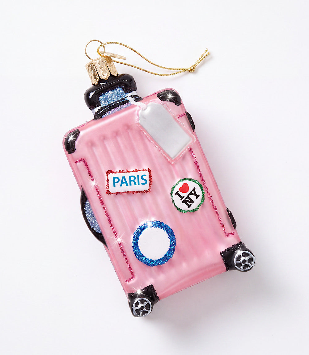 Pink Suitcase Glass Ornament