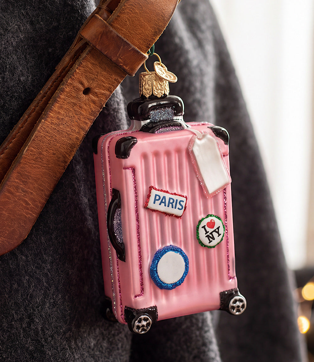 Pink Suitcase Glass Ornament