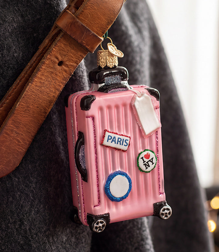 Pink Suitcase Glass Ornament
