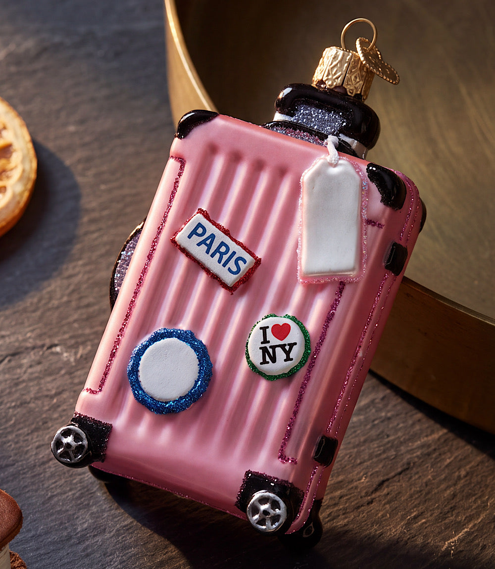 Pink Suitcase Glass Ornament