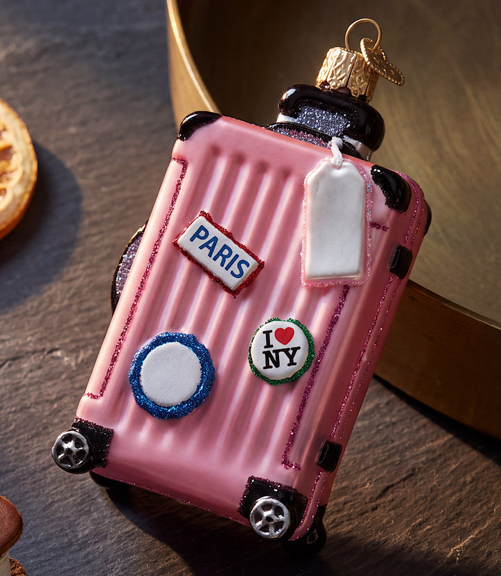 Pink Suitcase Glass Ornament