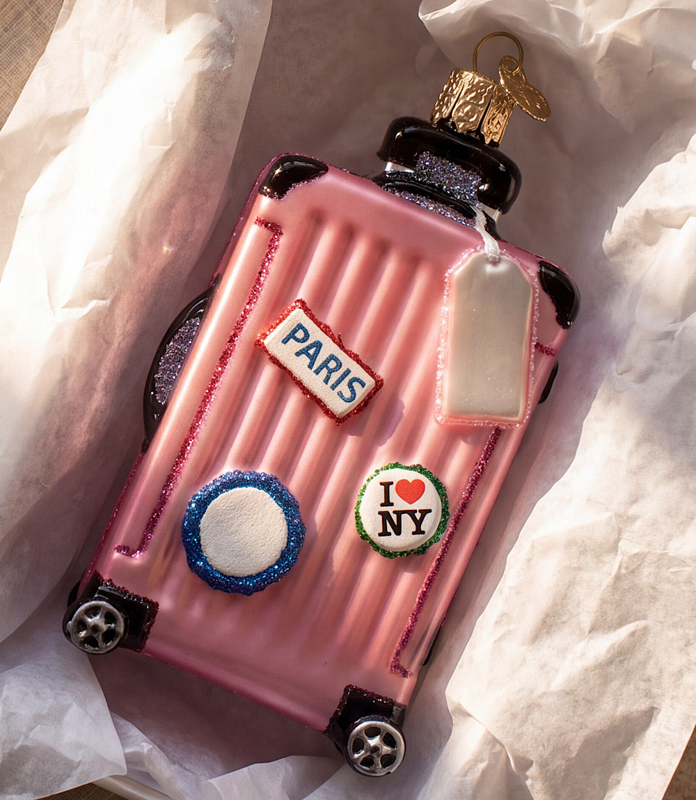 Pink Suitcase Glass Ornament