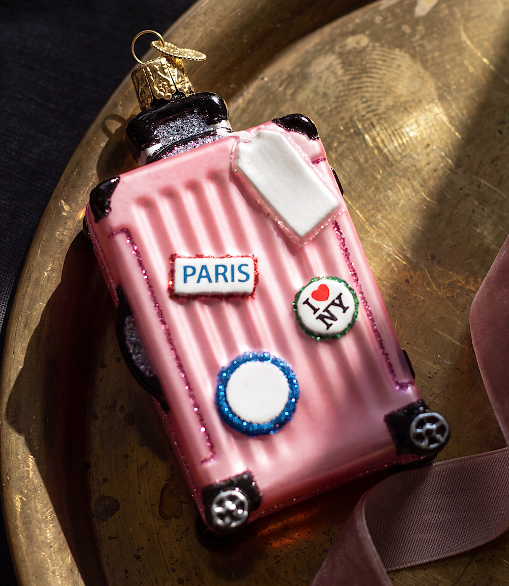 Pink Suitcase Glass Ornament