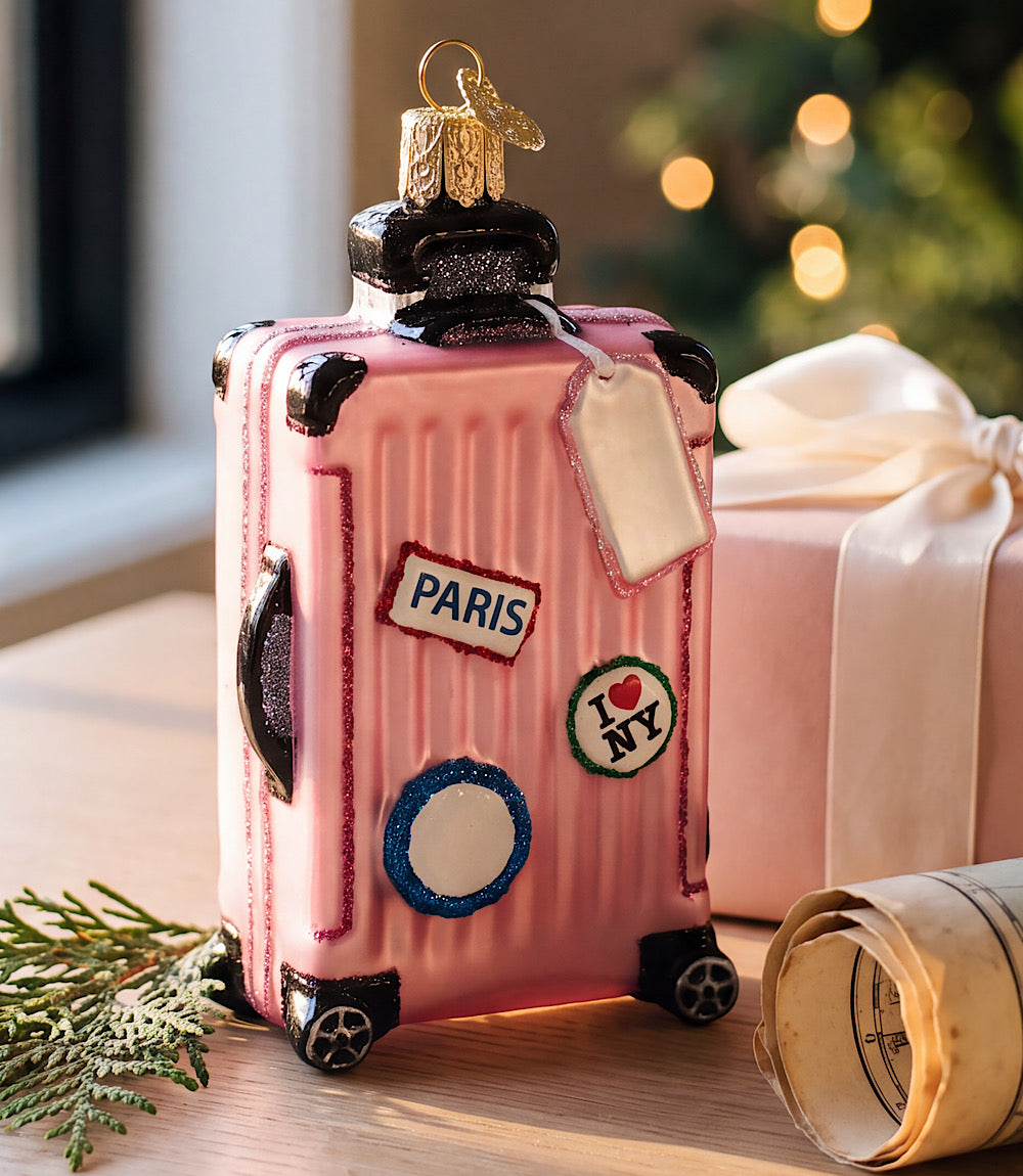 Pink Suitcase Glass Ornament