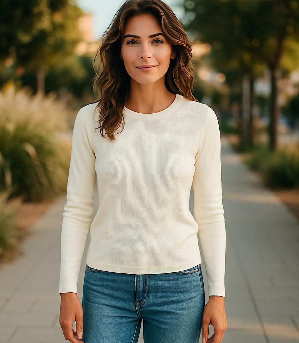 Long Sleeve Ribbed Crewneck Top