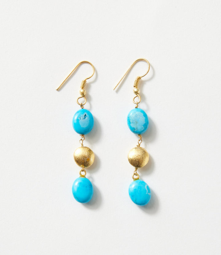 Turquoise And Gold Triple Drop Earrings