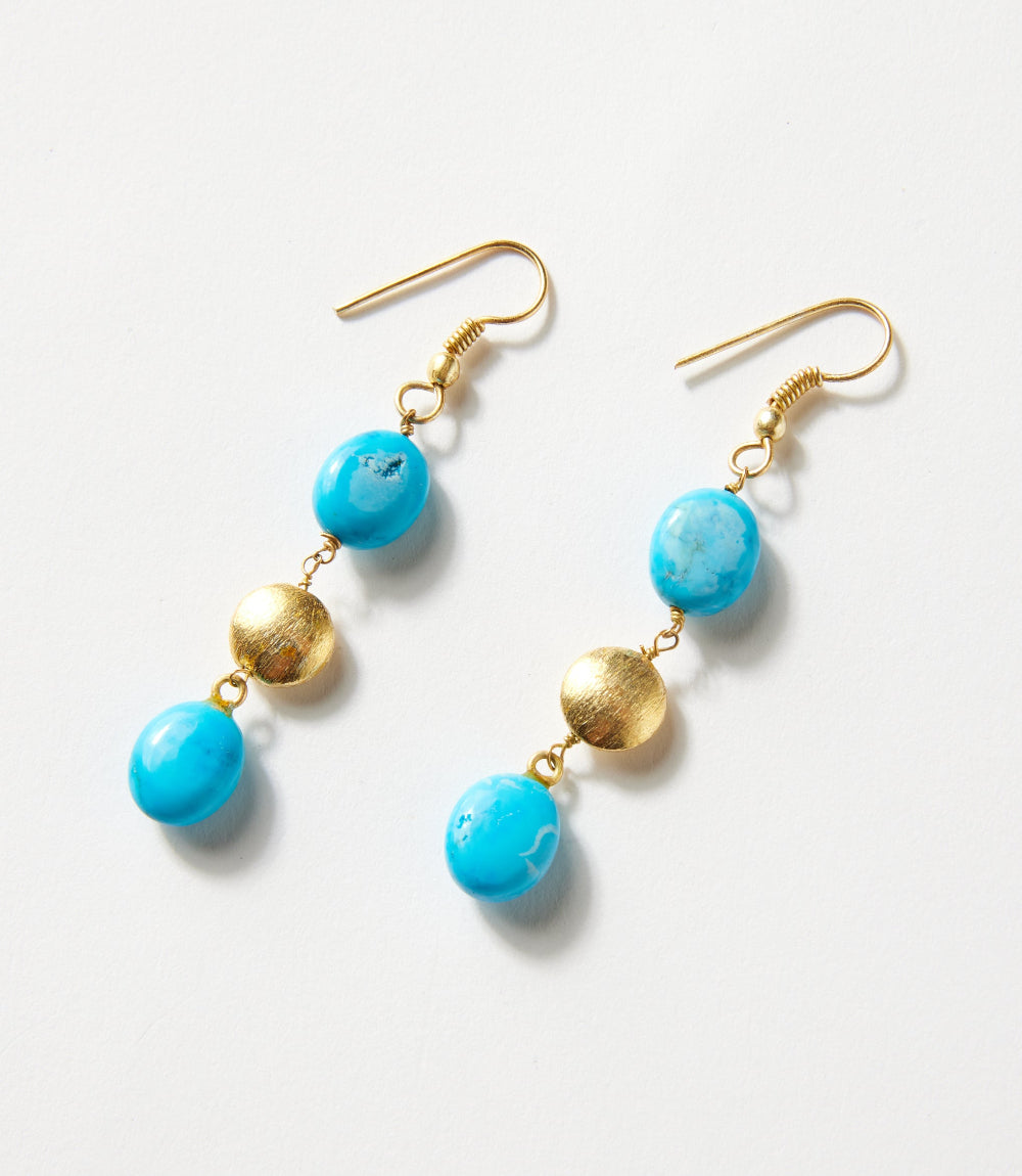 Turquoise And Gold Triple Drop Earrings