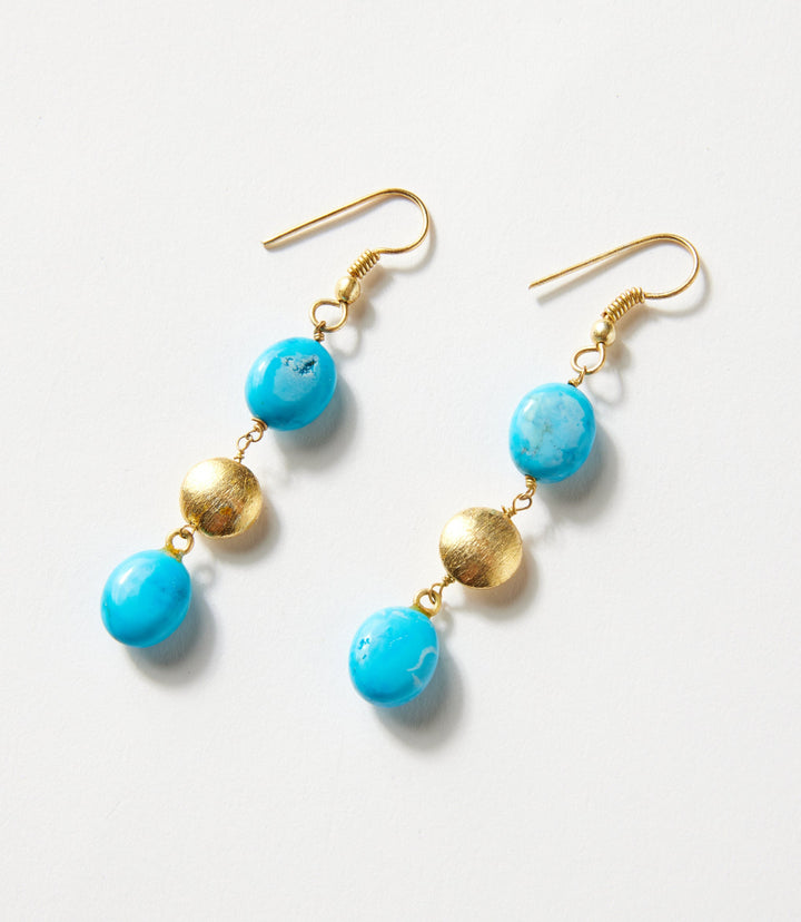 Turquoise And Gold Triple Drop Earrings