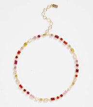 Calypso Crystal Necklace with 4K gold vermeil, rainbow moonstone, and multicolored cubic zirconia stones