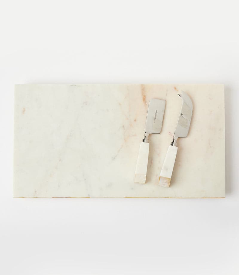 Marble Mother Of Pearl Serving Board/Knife Set