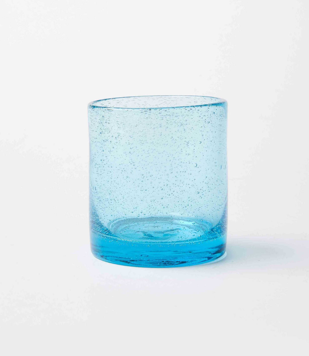 Short turquoise bubble drinking glass with 14 oz capacity and textured design