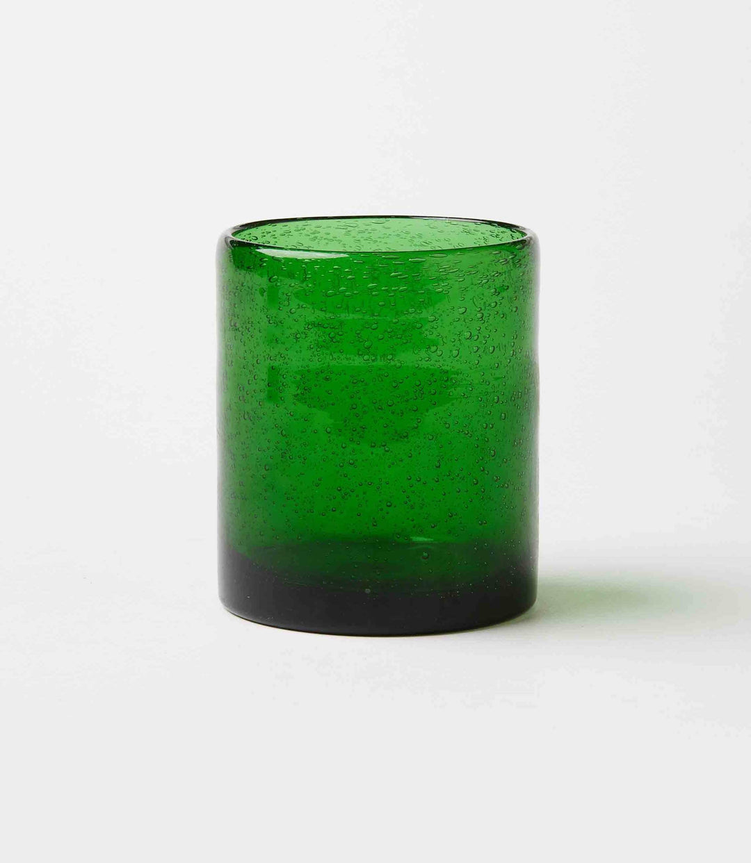 Short green bubble drinking glass with 14 oz capacity and textured design