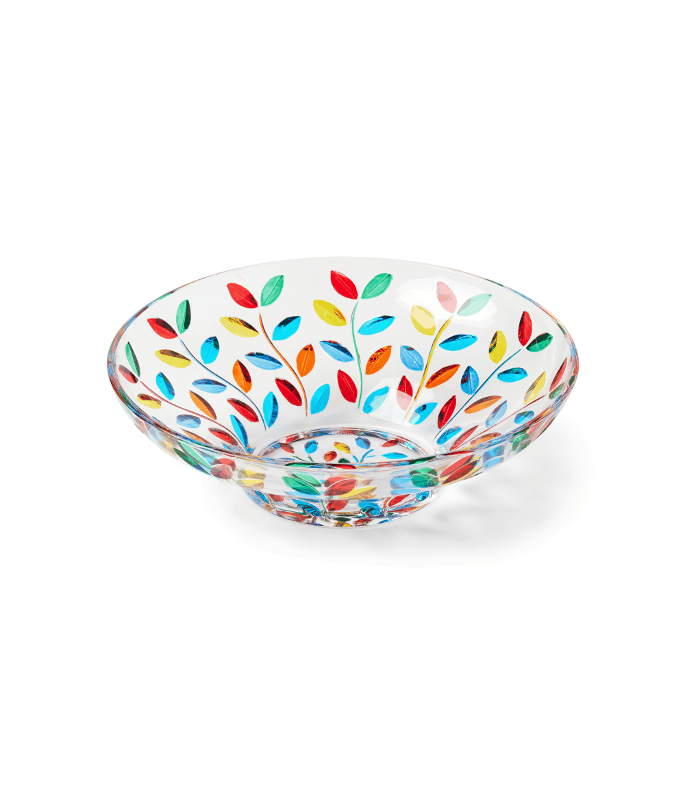 Handpainted crystal bowl with colorful flower vine pattern made in Italy