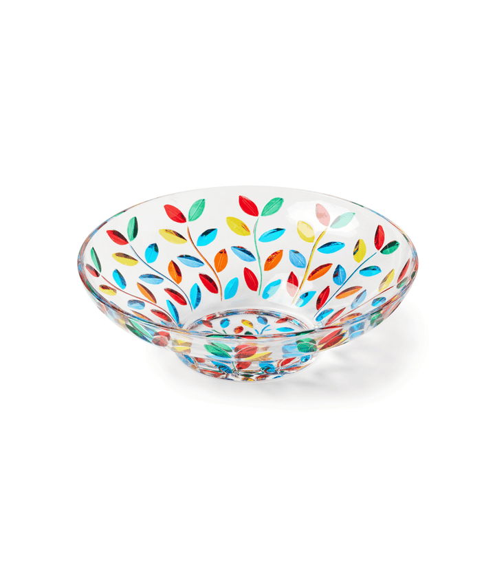 Handpainted crystal bowl with colorful flower vine pattern made in Italy