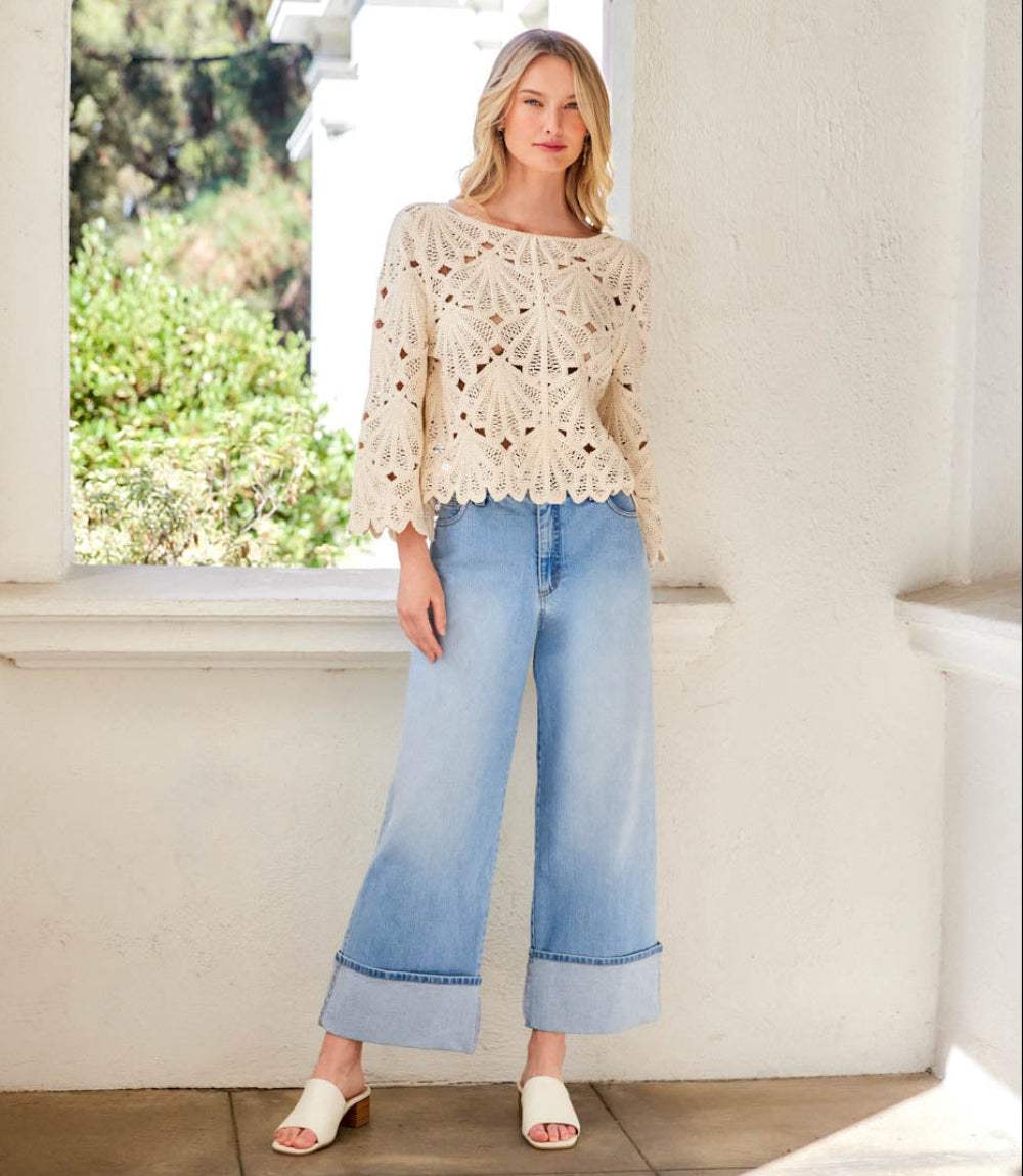 Cuffed Cropped Jeans - Stylish Wide Cuffs & Comfortable Fit