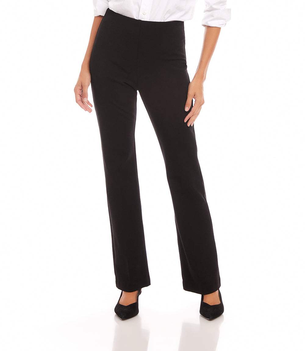 Petite Size Bootcut Pants in black double stretch twill with elastic waistband and classic bootcut leg