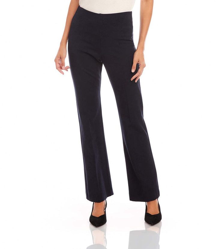 Black high-rise bootcut pants with elastic waistband and double stretch twill fabric