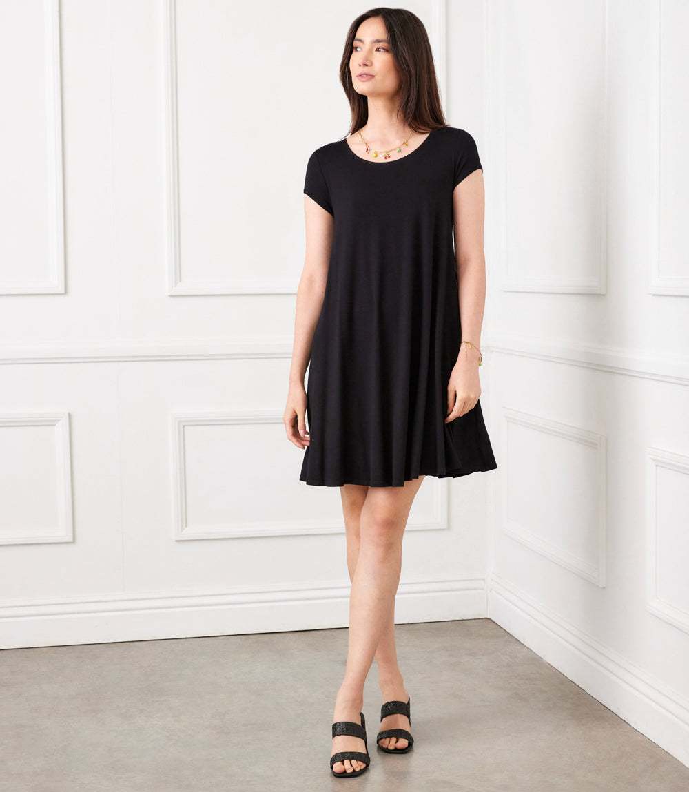 Karen Kane Maggie Cap Sleeve Trapeze Dress - Black Karen Kane Maggie Cap Sleeve Trapeze Dress - Black