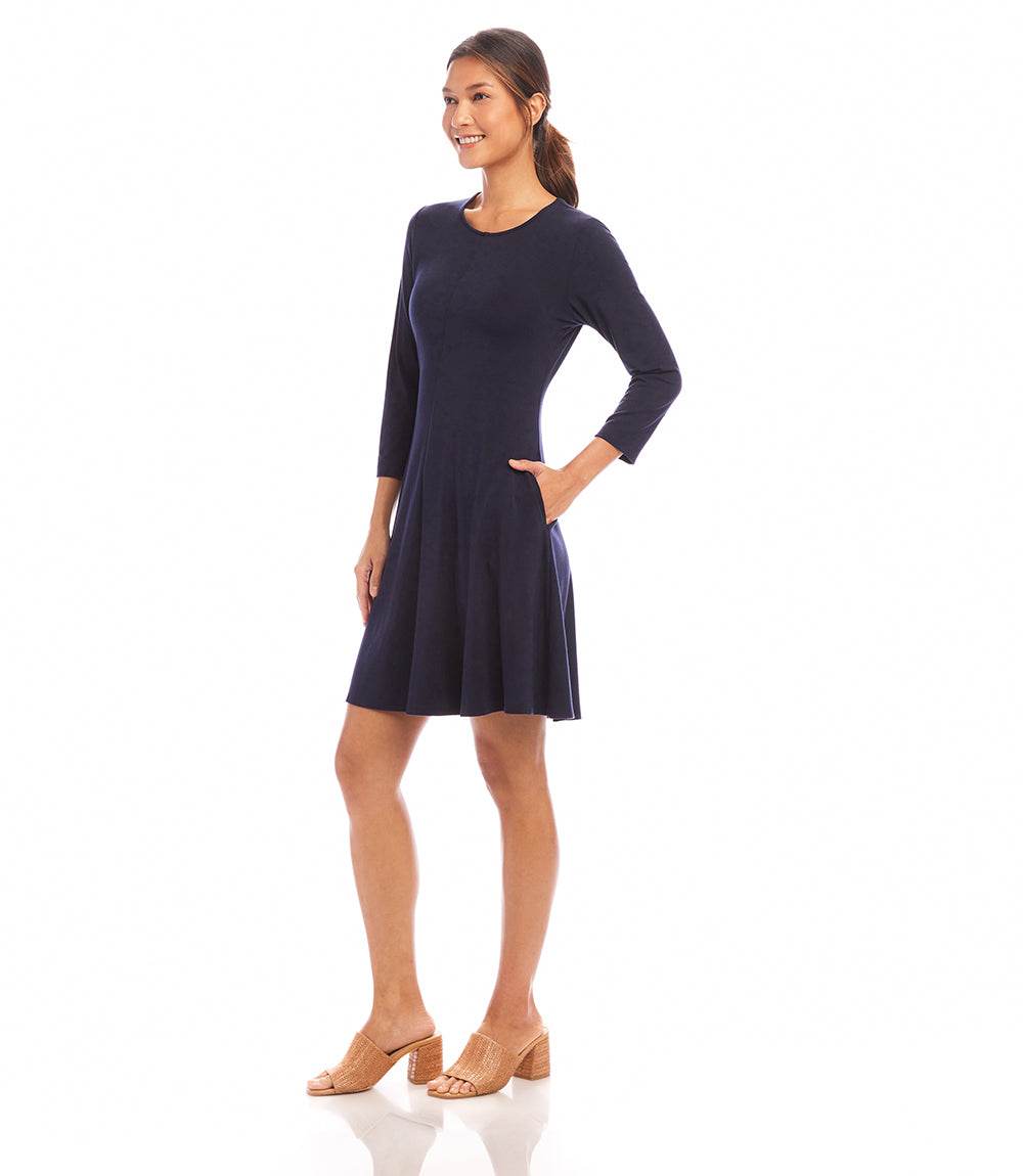 Karen Kane Three Quarter Sleeve Jersey Dress - Navy - P/L Karen Kane Three Quarter Sleeve Jersey Dress - Navy - P/L